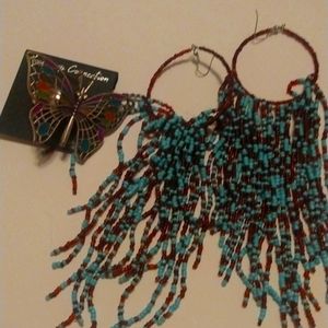 Blue earrings an butterfly ring